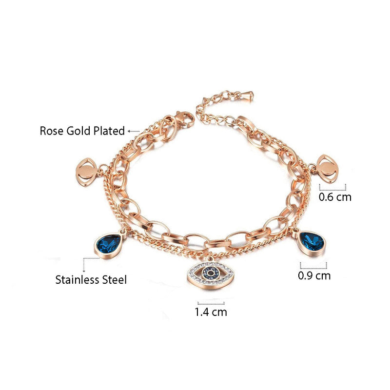 Gold, Rose Gold and Silver Plated Stainless Steel Anti Tarnish Crystal Studded Evil Eye Bracelet