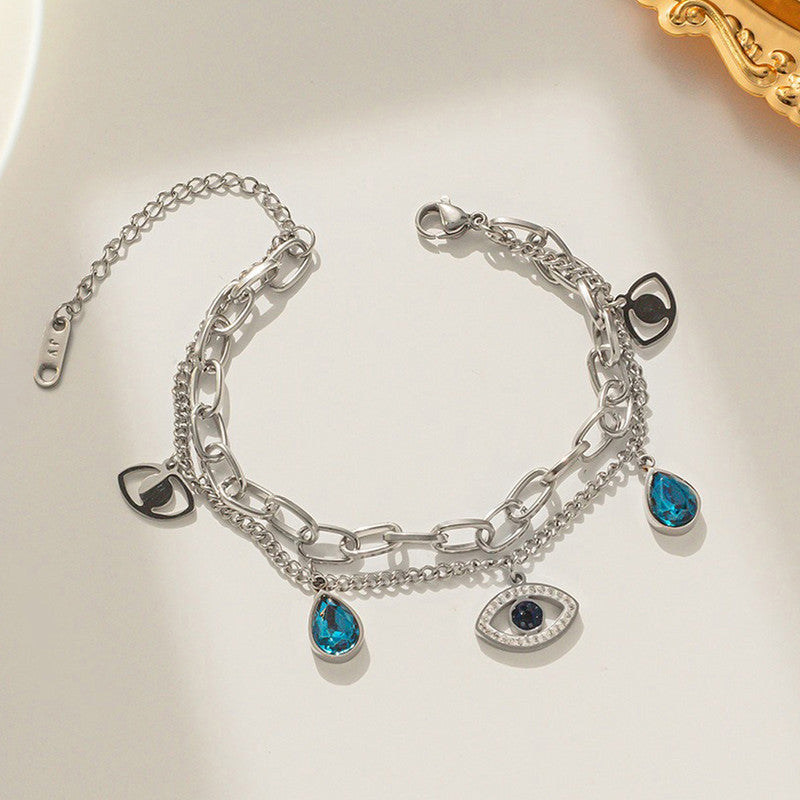 Gold, Rose Gold and Silver Plated Stainless Steel Anti Tarnish Crystal Studded Evil Eye Bracelet