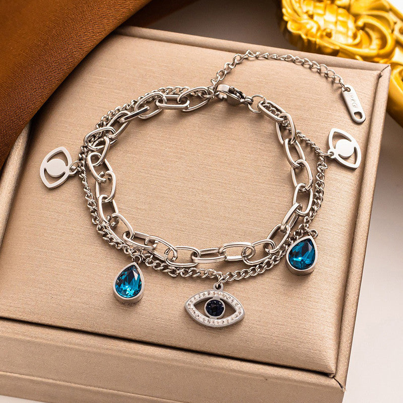 Gold, Rose Gold and Silver Plated Stainless Steel Anti Tarnish Crystal Studded Evil Eye Bracelet