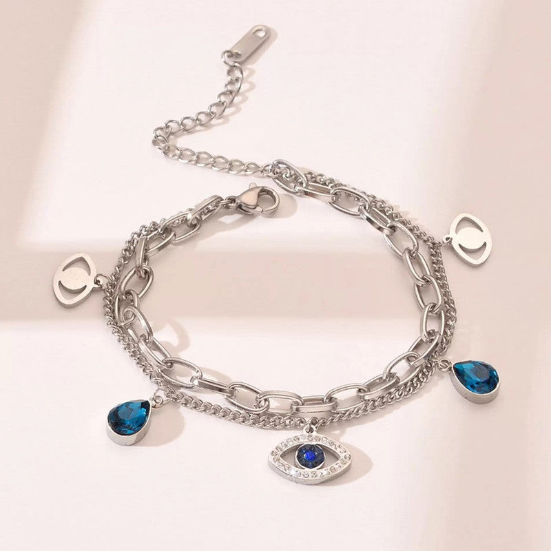 Gold, Rose Gold and Silver Plated Stainless Steel Anti Tarnish Crystal Studded Evil Eye Bracelet