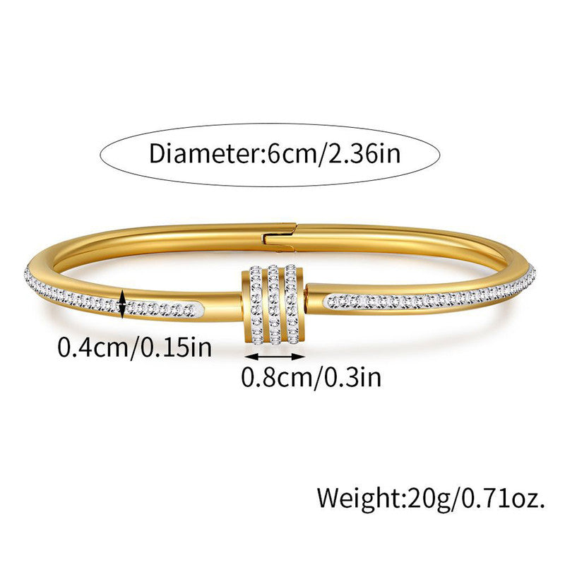 Stainless Steel Gold, Rose Gold and Silver Plated American Diamond Studded Bangle Style Bracelet