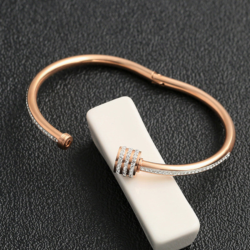 Stainless Steel Gold, Rose Gold and Silver Plated American Diamond Studded Bangle Style Bracelet