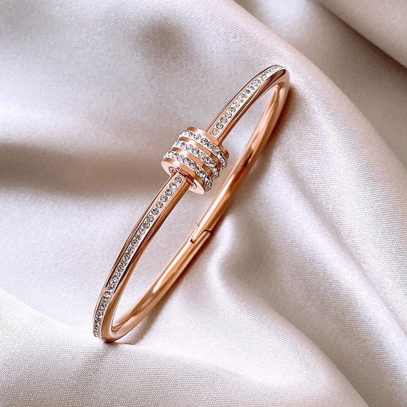 Stainless Steel Gold, Rose Gold and Silver Plated American Diamond Studded Bangle Style Bracelet