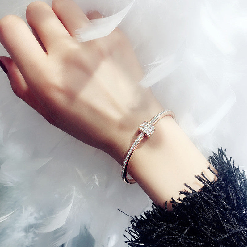 Stainless Steel Gold, Rose Gold and Silver Plated American Diamond Studded Bangle Style Bracelet