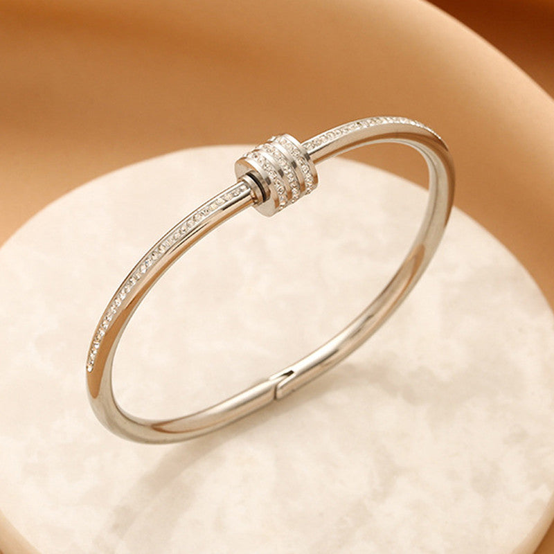 Stainless Steel Gold, Rose Gold and Silver Plated American Diamond Studded Bangle Style Bracelet