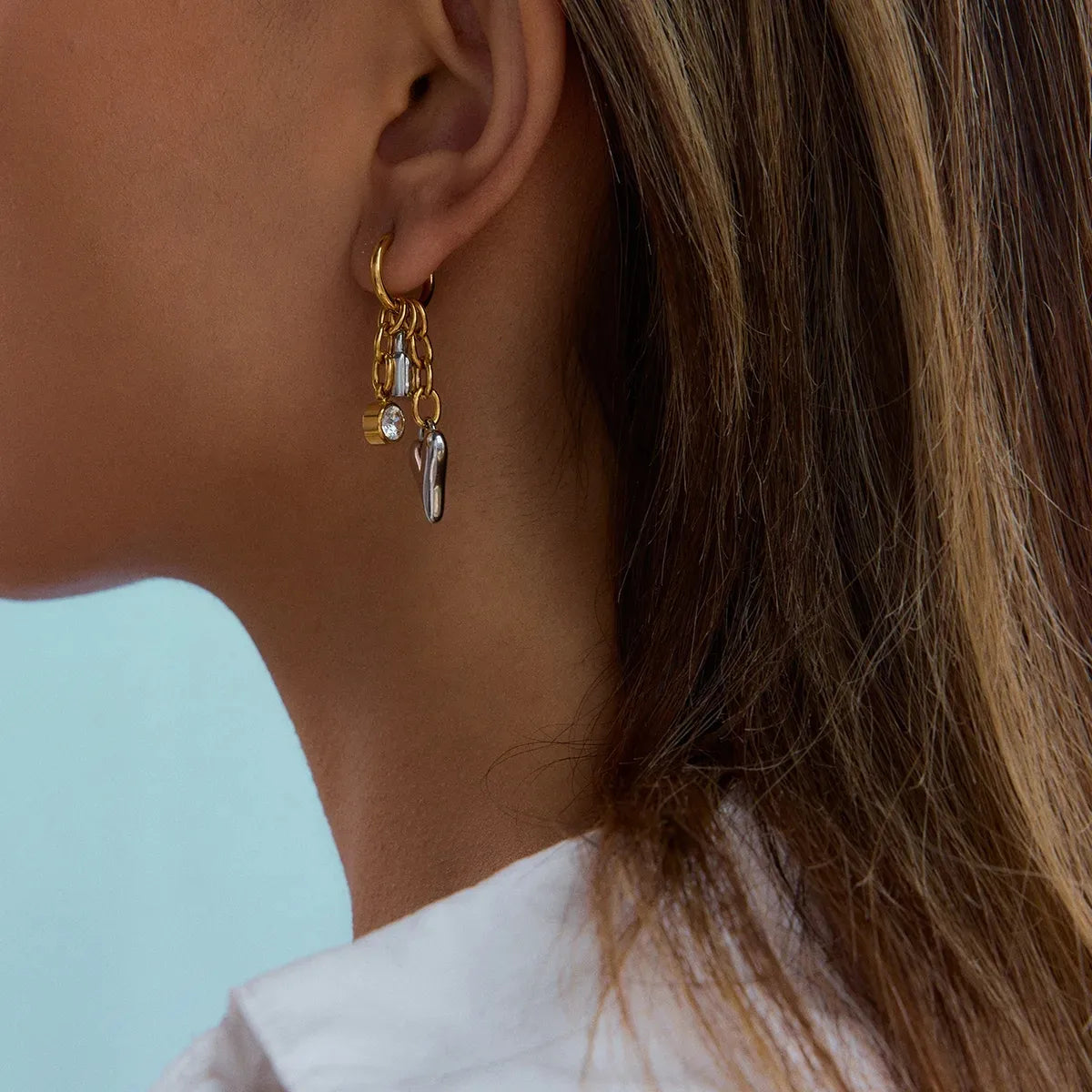 PVD Coated Real Gold Plated 18K Gold Heart Shape Titanium Steel Classic Style Waterproof Non Tarnish Jewelry Set