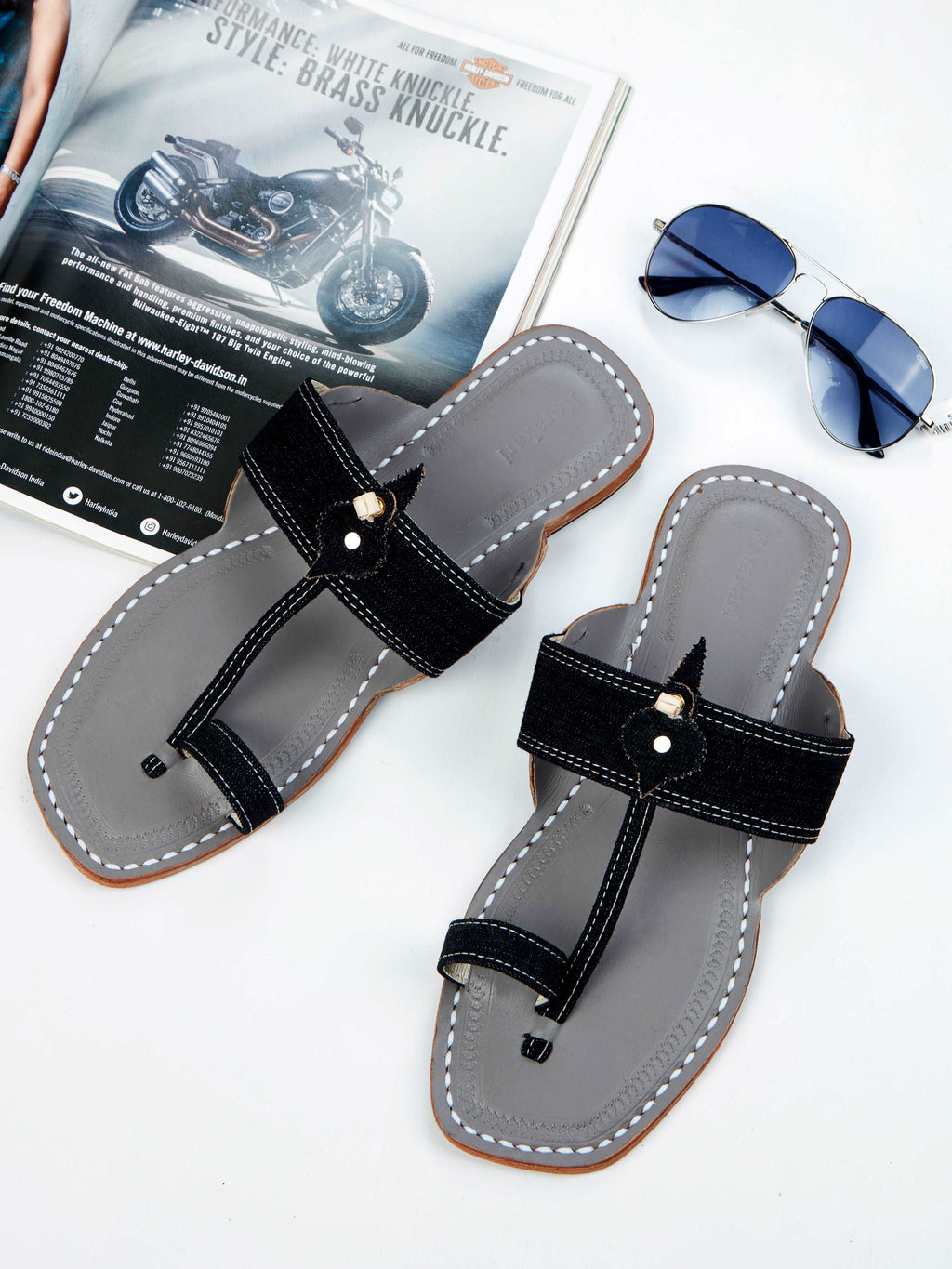 Black Denim Dapper - Kolhapuri Chappal Men