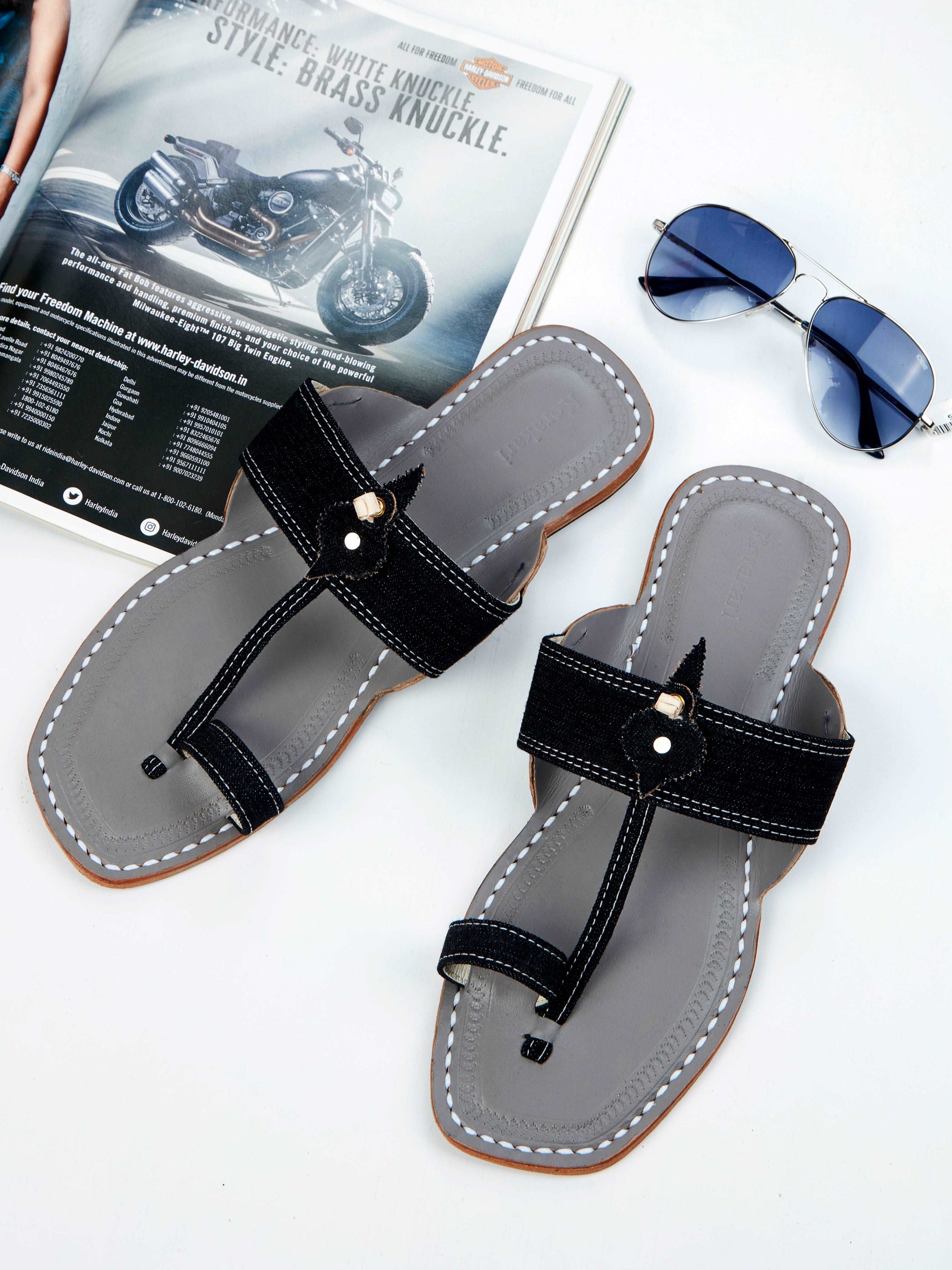 Black Denim Dapper - Kolhapuri Chappal Men