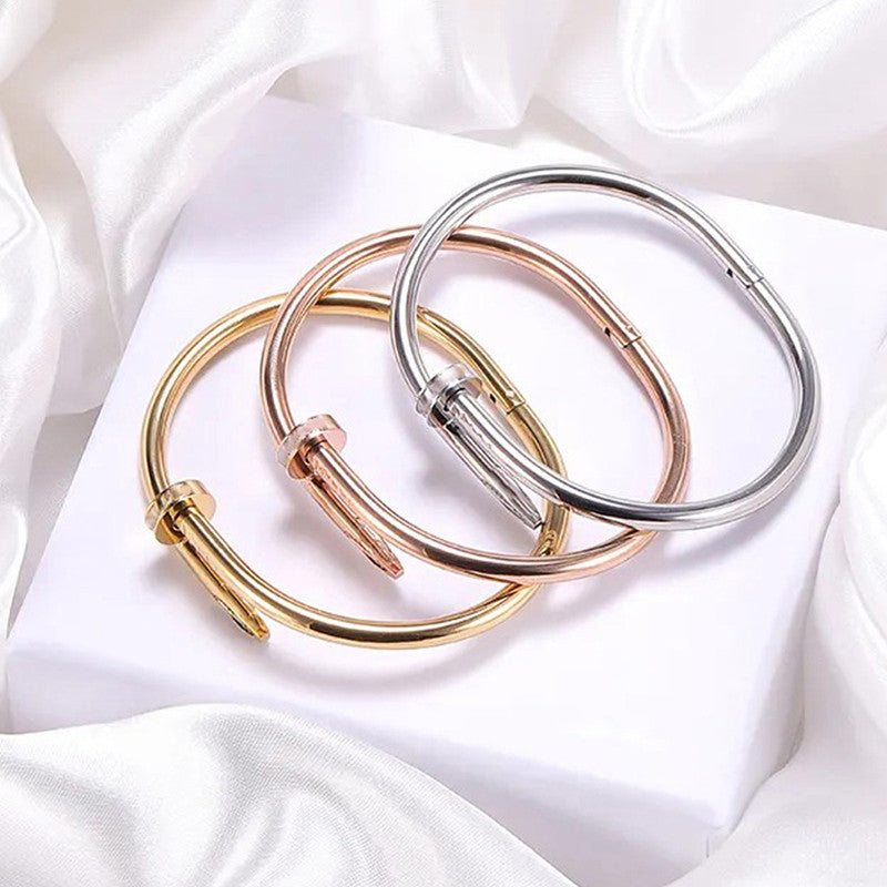 Gold, Rose Gold and Silver Plated Stainless Steel Anti Tarnish Nail Bracelet