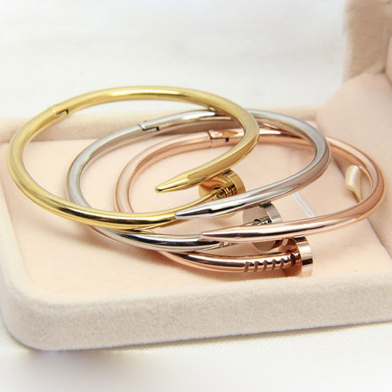 Gold, Rose Gold and Silver Plated Stainless Steel Anti Tarnish Nail Bracelet