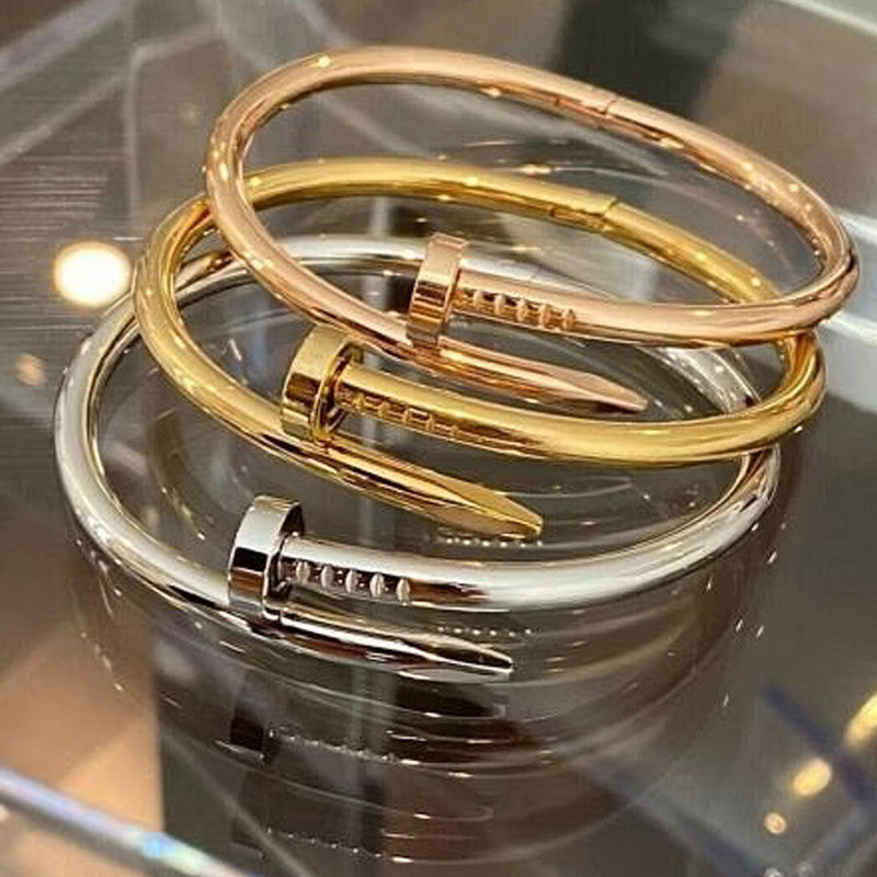 Gold, Rose Gold and Silver Plated Stainless Steel Anti Tarnish Nail Bracelet