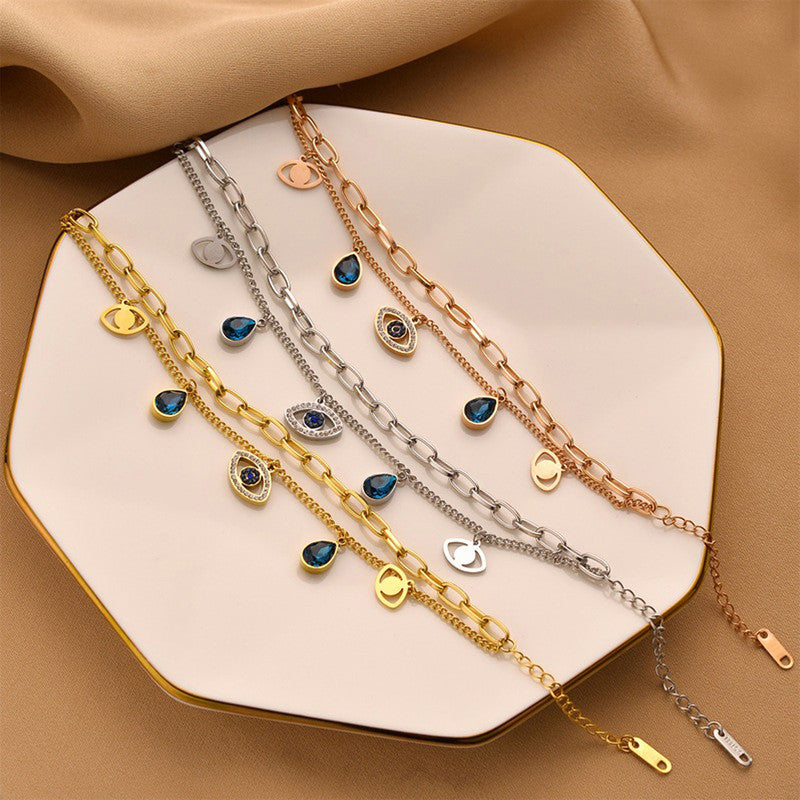 Gold, Rose Gold and Silver Plated Stainless Steel Anti Tarnish Crystal Studded Evil Eye Bracelet