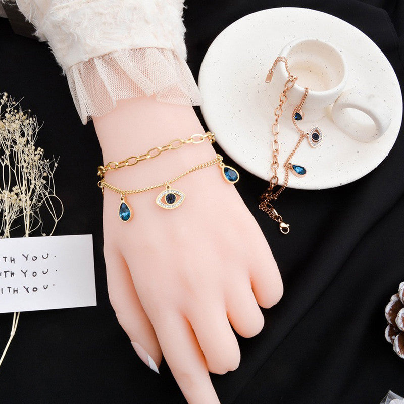 Gold, Rose Gold and Silver Plated Stainless Steel Anti Tarnish Crystal Studded Evil Eye Bracelet