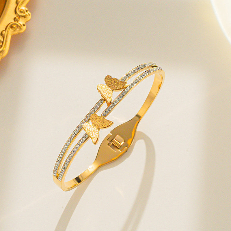 Stainless Steel Gold, Rose Gold and Silver Plated Butterfly inspired AD Studded Bracelet