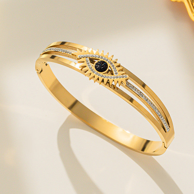 Stainless Steel Gold, Rose Gold and Silver American Diamond Studded Evil Eye Bracelet