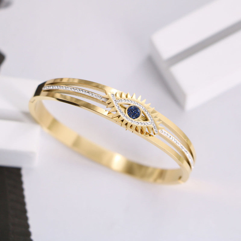 Stainless Steel Gold, Rose Gold and Silver American Diamond Studded Evil Eye Bracelet