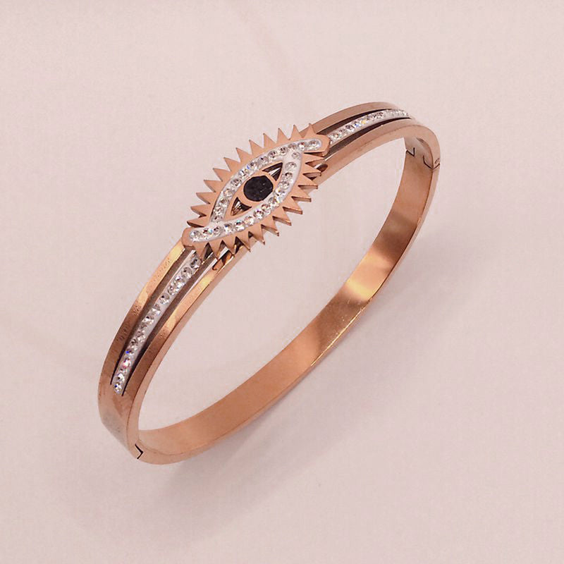 Stainless Steel Gold, Rose Gold and Silver American Diamond Studded Evil Eye Bracelet
