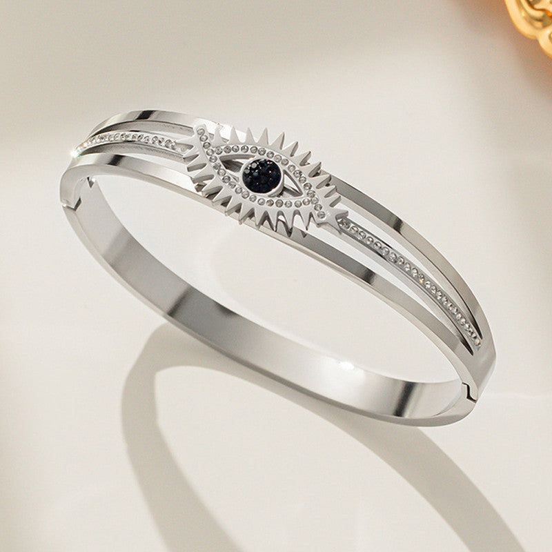 Stainless Steel Gold, Rose Gold and Silver American Diamond Studded Evil Eye Bracelet