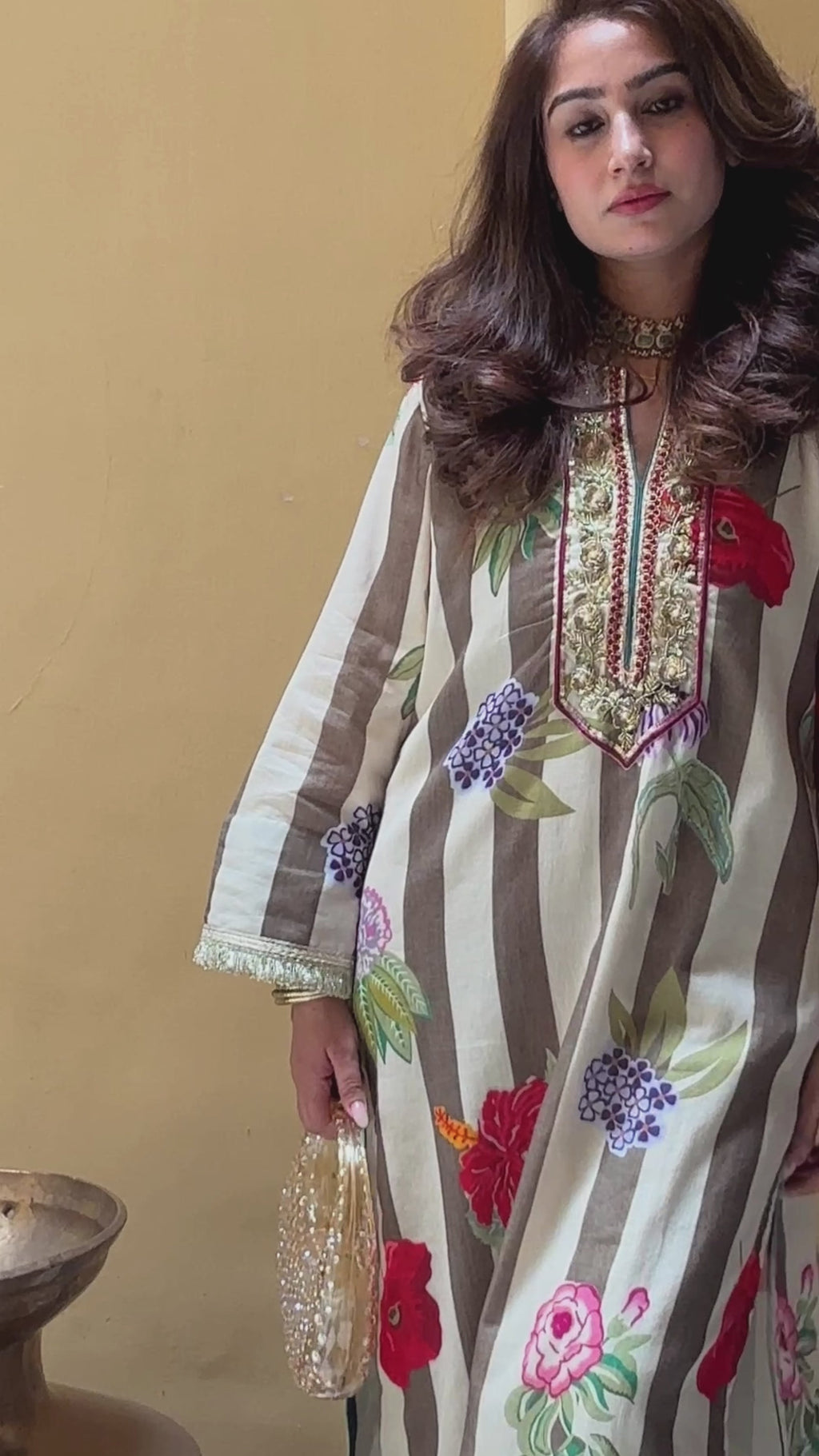 Floral Stripe Kurta Set