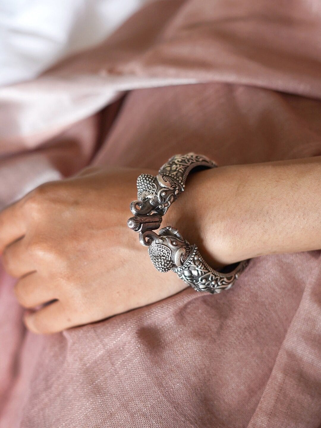 Elephant Kada Bangle – Traditional Silver Replica Best Openable Bracelet