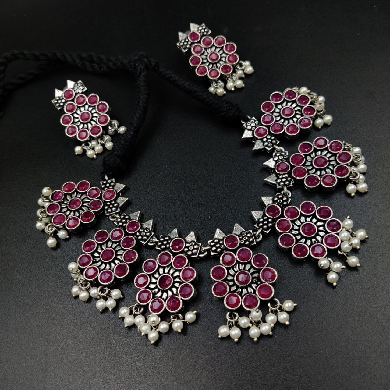 Ethnic-inspired oxidized stone choker set with a touch of elegance
