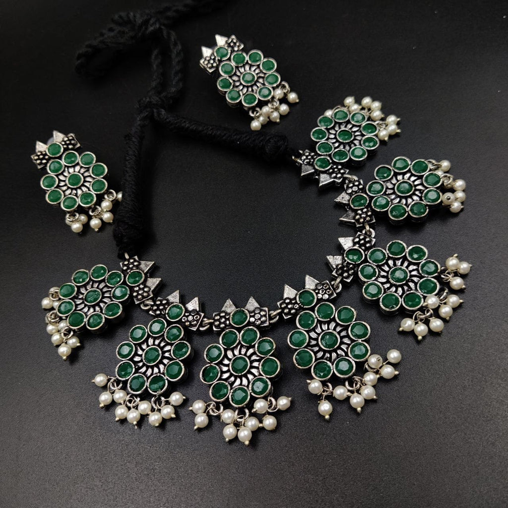 Ethnic-inspired oxidized stone choker set with a touch of elegance