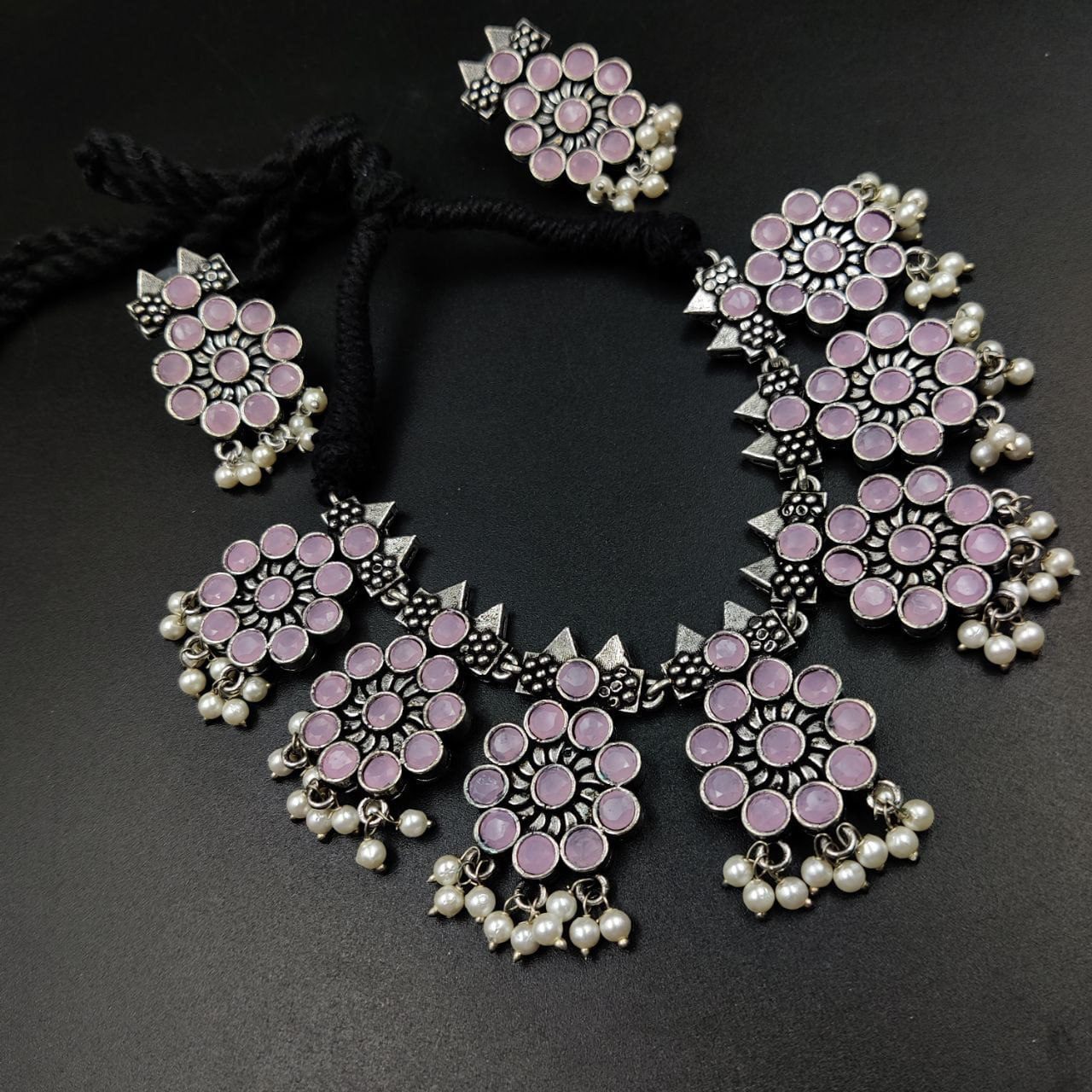 Ethnic-inspired oxidized stone choker set with a touch of elegance