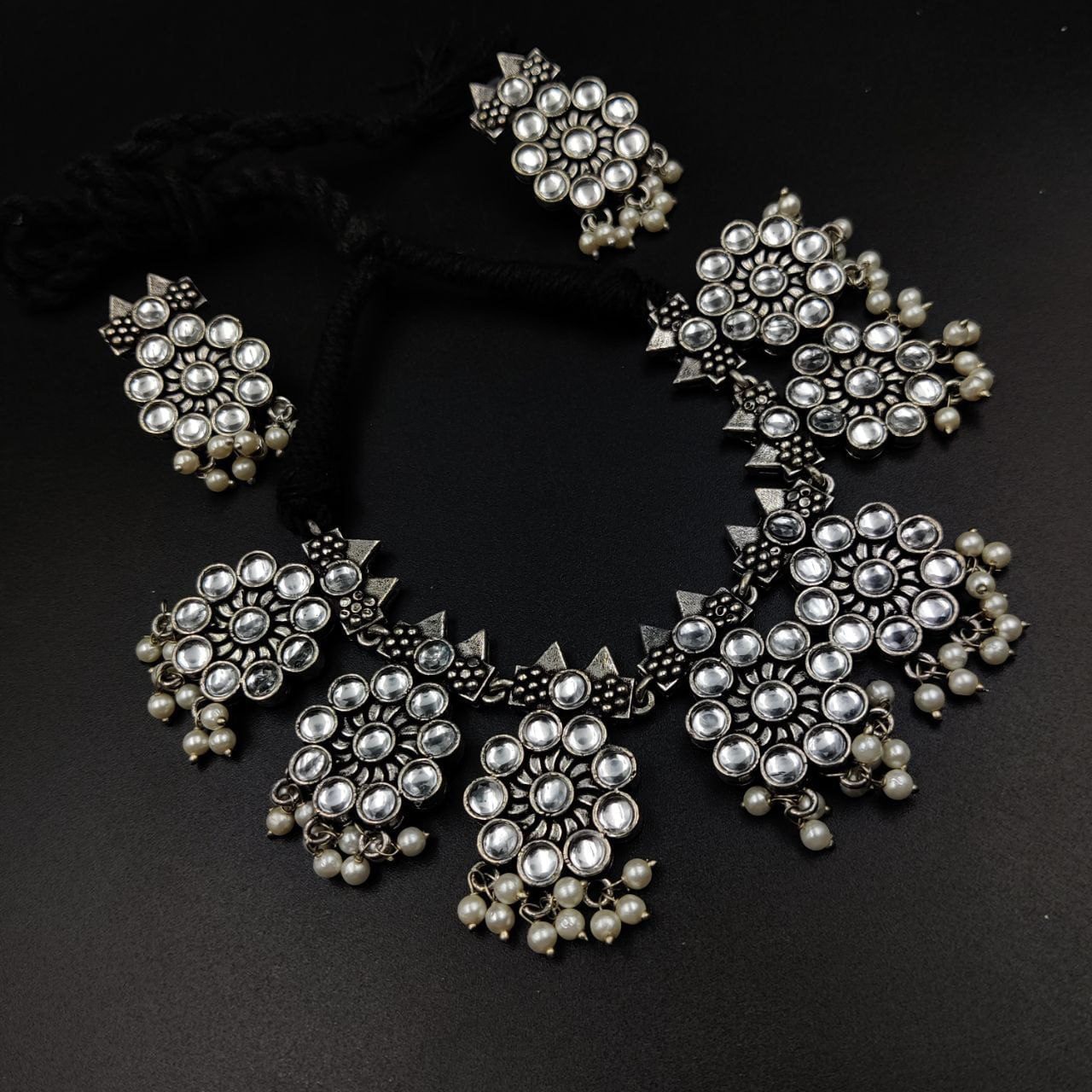 Ethnic-inspired oxidized stone choker set with a touch of elegance