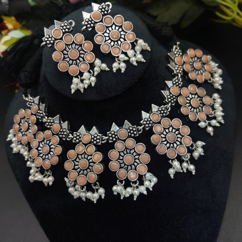 Ethnic-inspired oxidized stone choker set with a touch of elegance