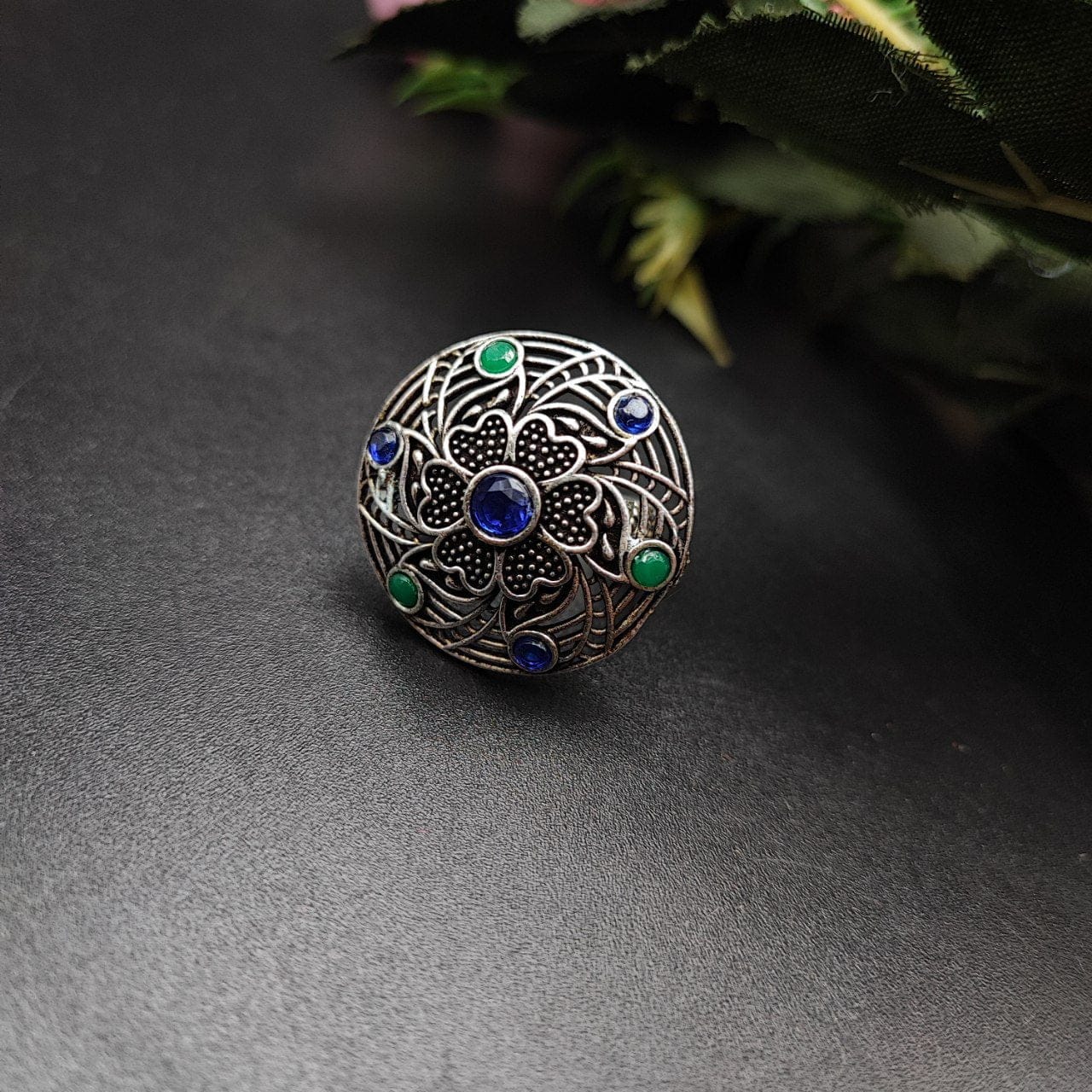 Round Shape Design Oxidised Silver Rings for Party Events