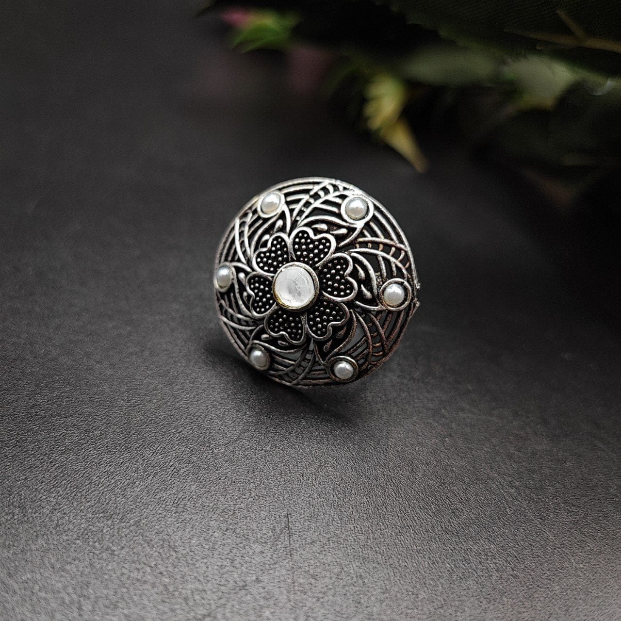 Round Shape Design Oxidised Silver Rings for Party Events