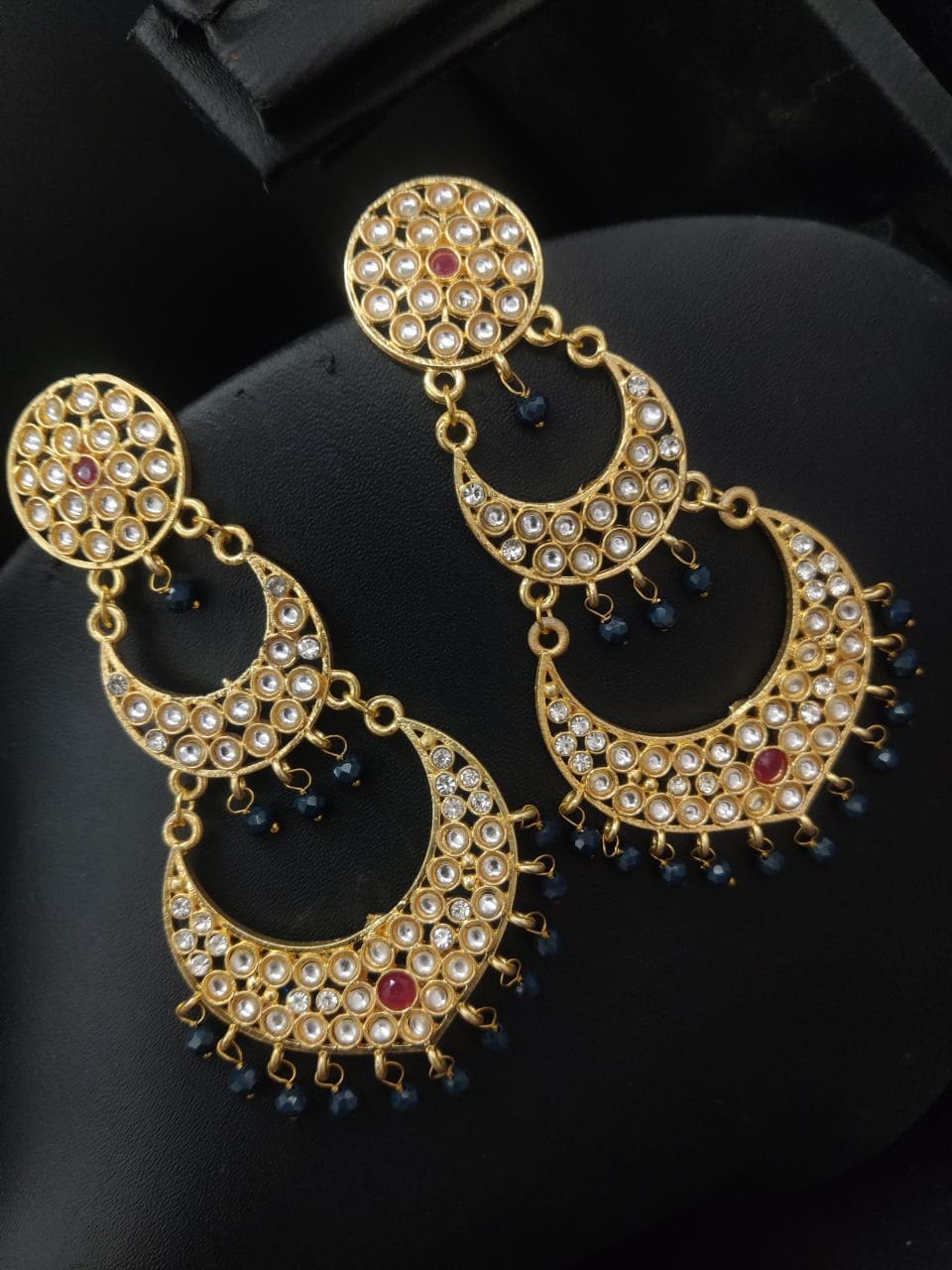 Gold Plated Beautiful Chandbali Stud Dangler Earrings with Stone Work