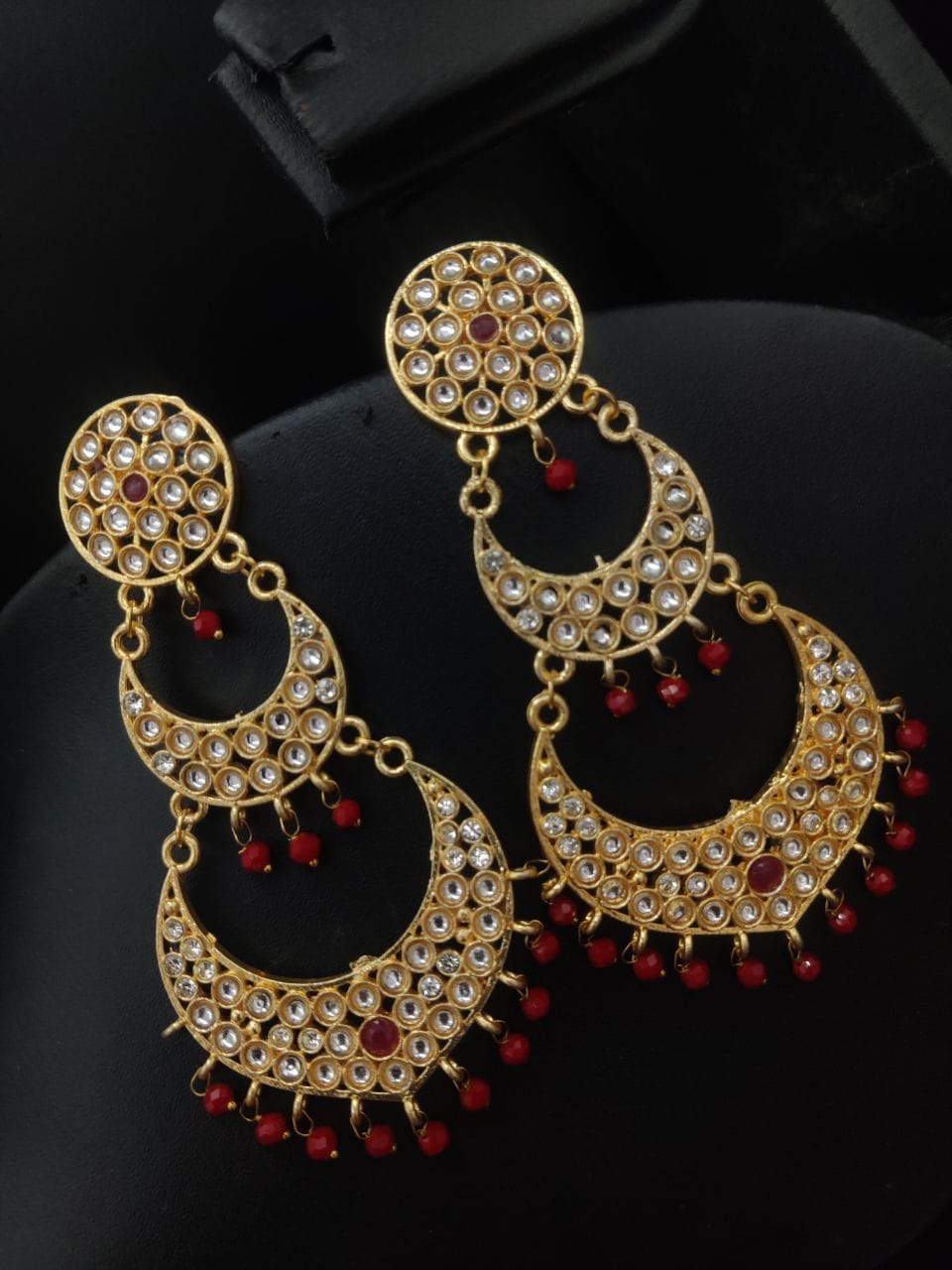 Gold Plated Beautiful Chandbali Stud Dangler Earrings with Stone Work