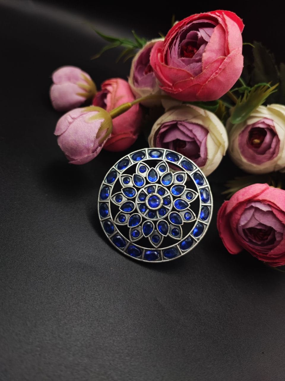 Antique Silver Replica Stone Work Adjustable Rings For Girls
