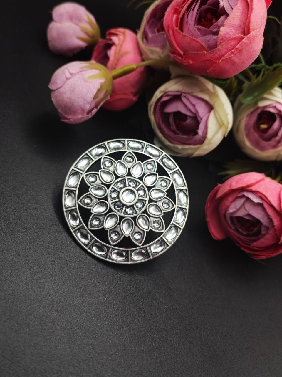 Antique Silver Replica Stone Work Adjustable Rings For Girls
