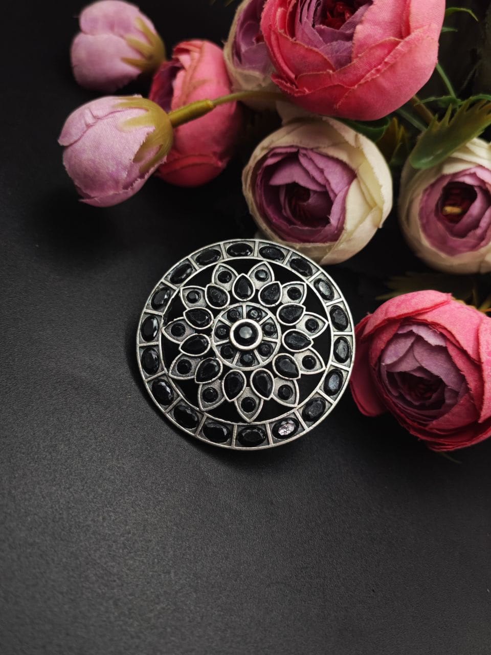 Antique Silver Replica Stone Work Adjustable Rings For Girls