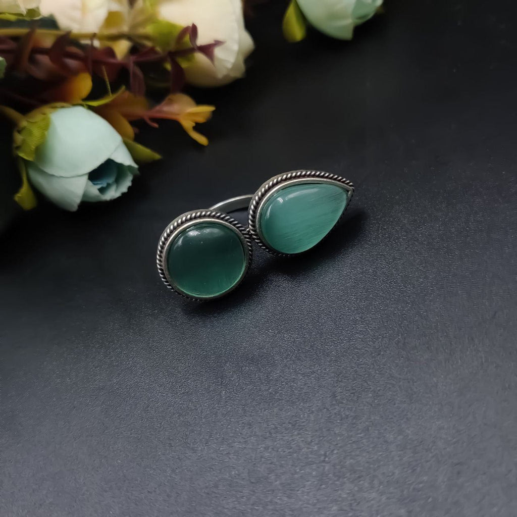 Silver Replica Ring – Oxidised Monalisa Stone Free Size Rings