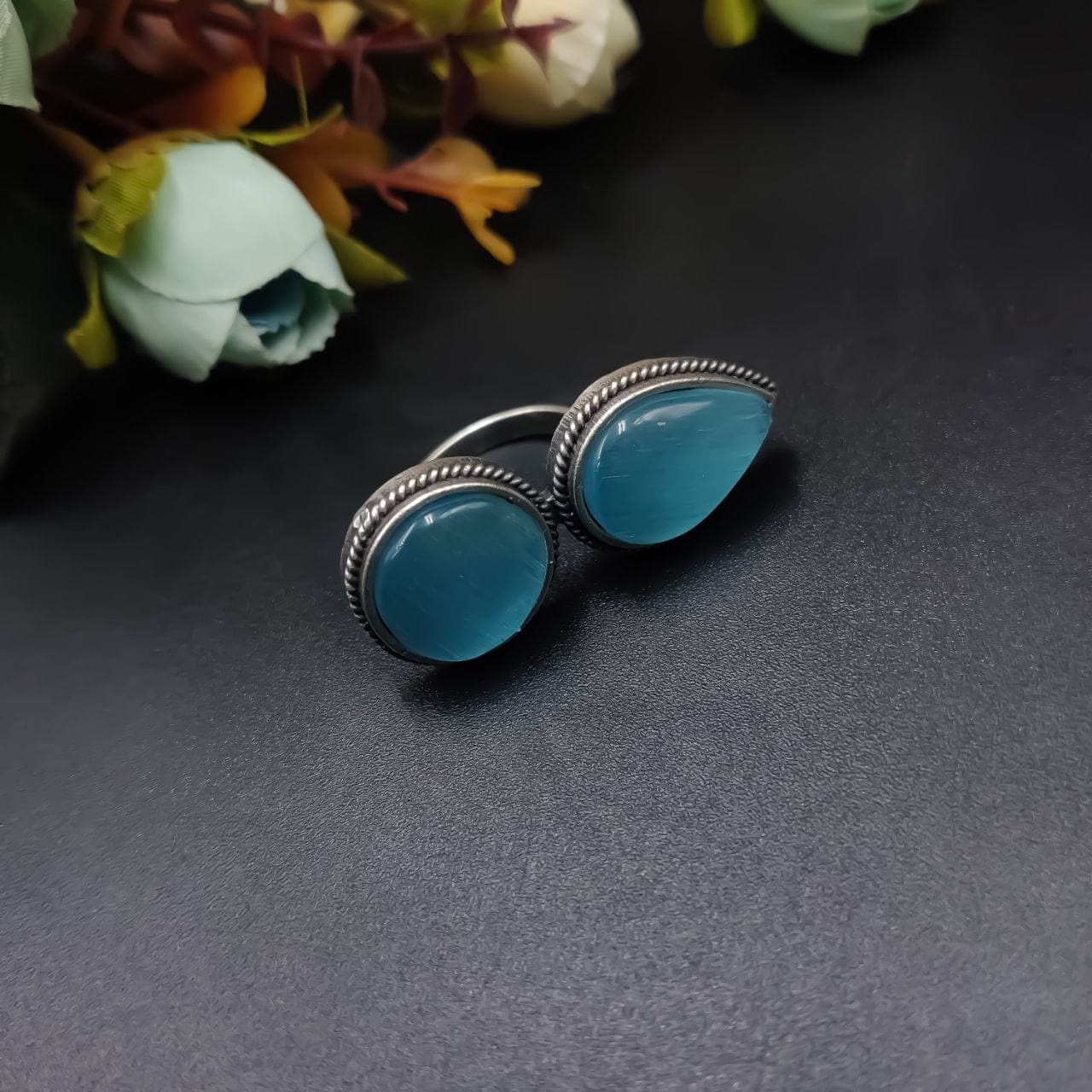 Silver Replica Ring – Oxidised Monalisa Stone Free Size Rings