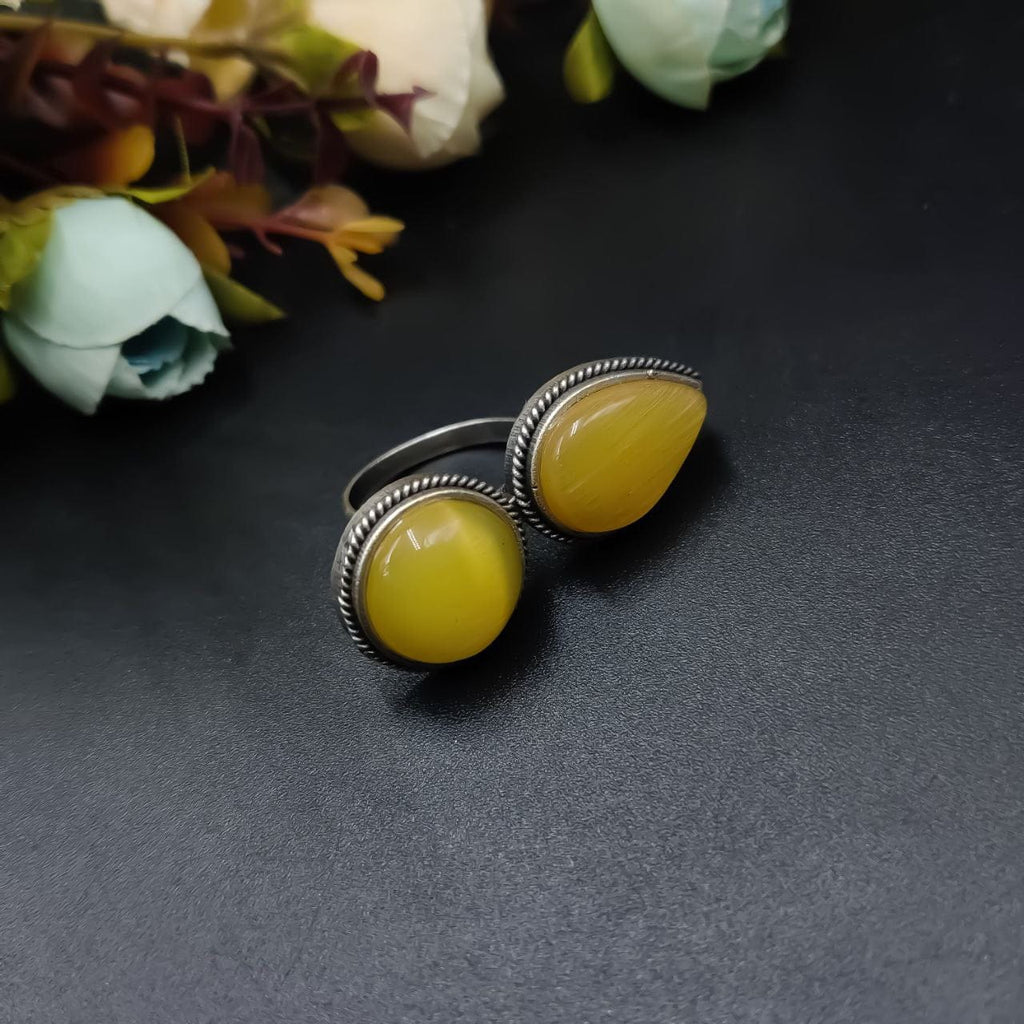 Silver Replica Ring – Oxidised Monalisa Stone Free Size Rings