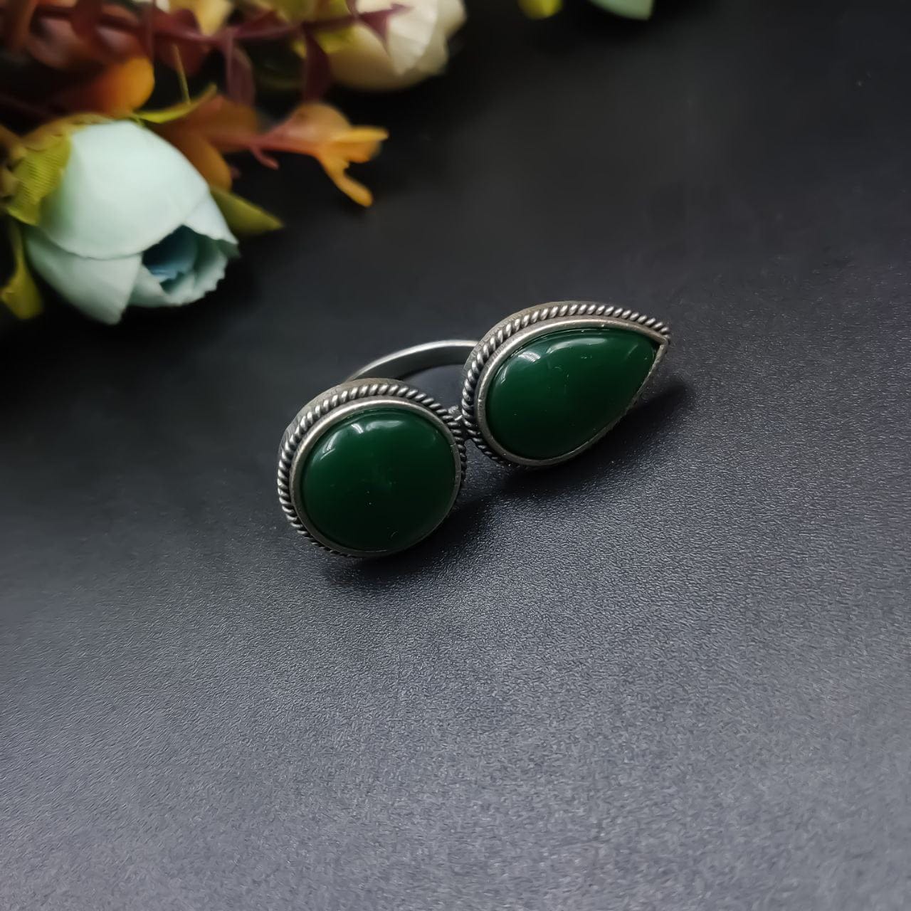 Silver Replica Ring – Oxidised Monalisa Stone Free Size Rings