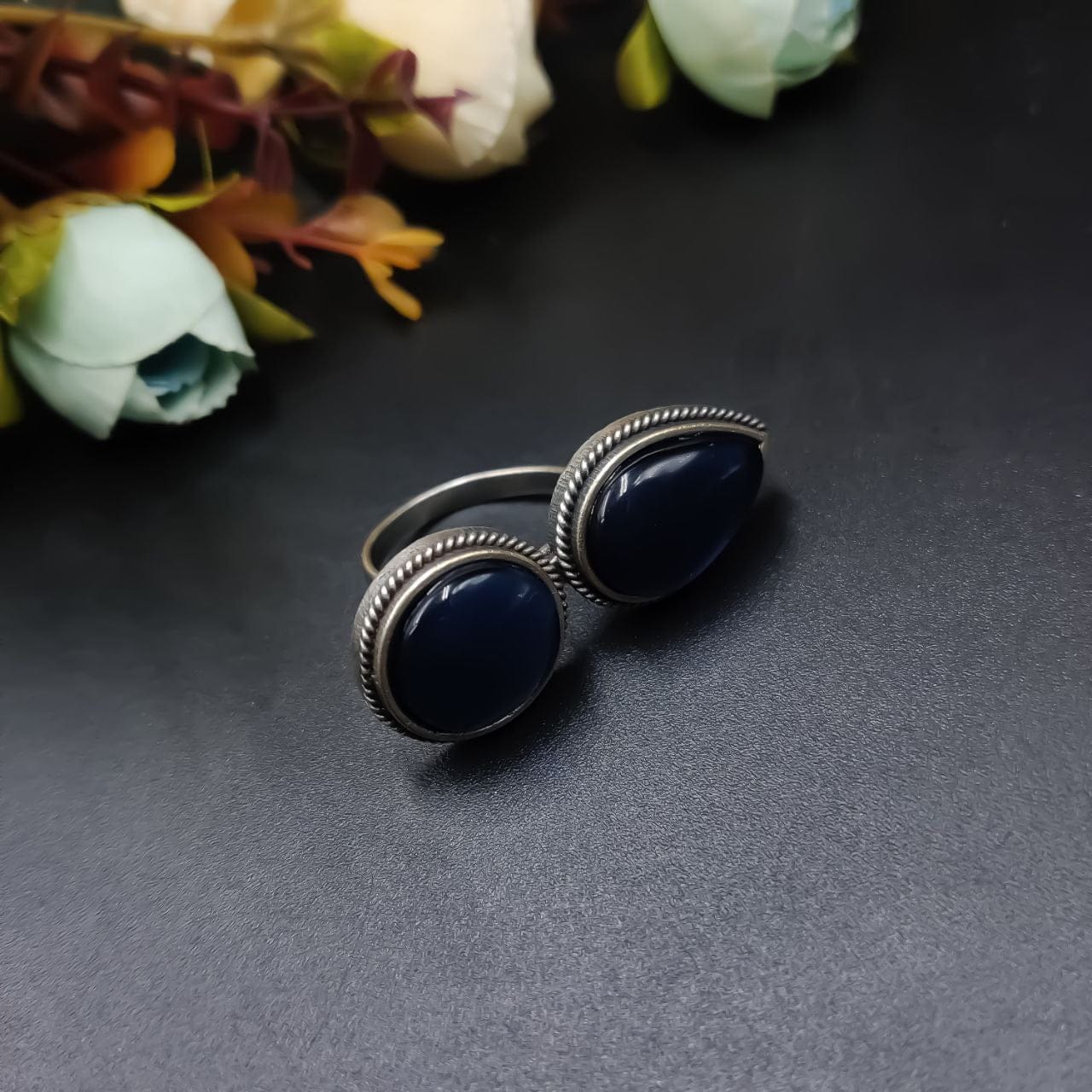 Silver Replica Ring – Oxidised Monalisa Stone Free Size Rings