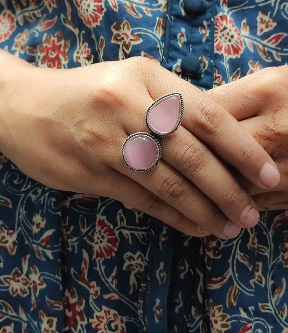 Silver Replica Ring – Oxidised Monalisa Stone Free Size Rings