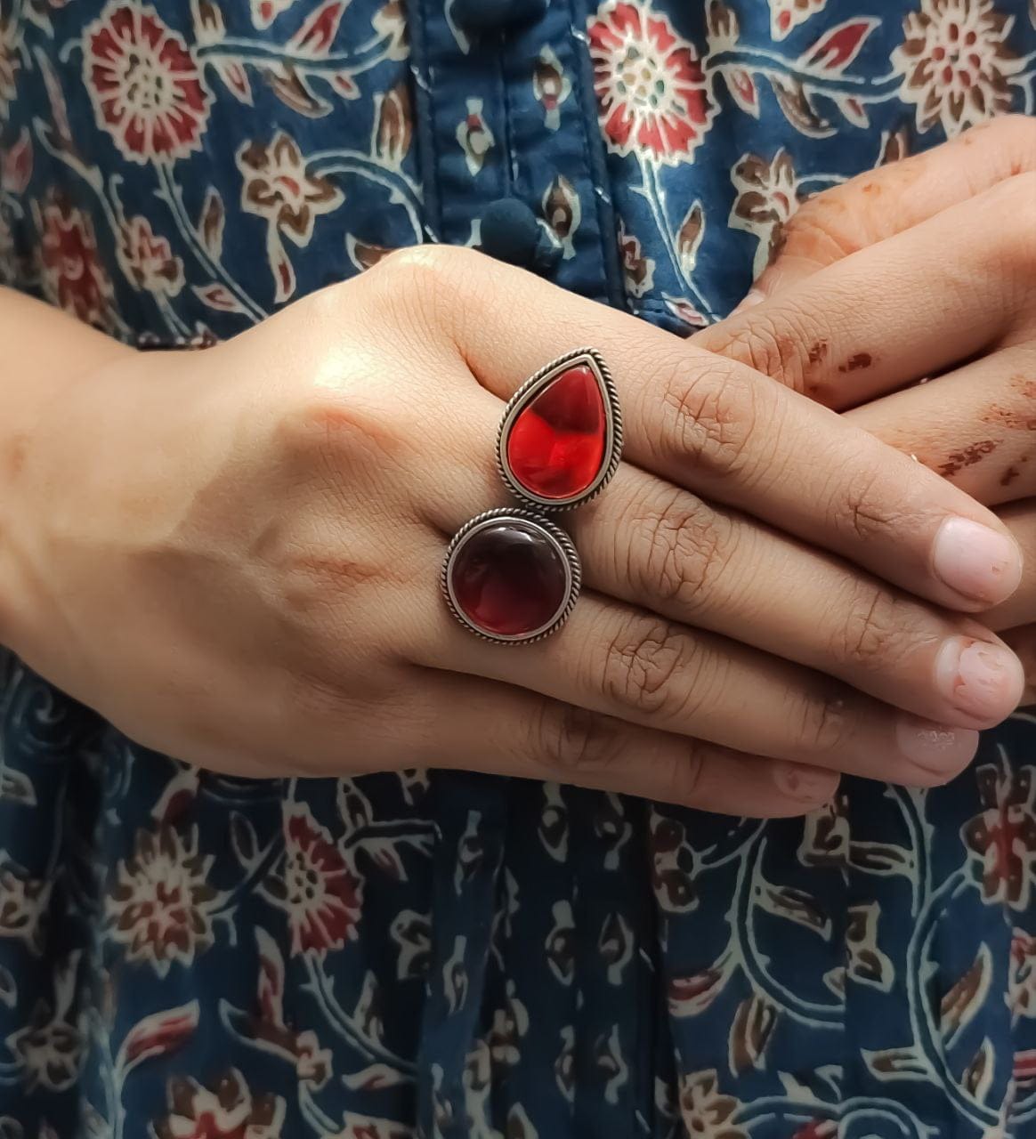 Silver Replica Ring – Oxidised Monalisa Stone Free Size Rings