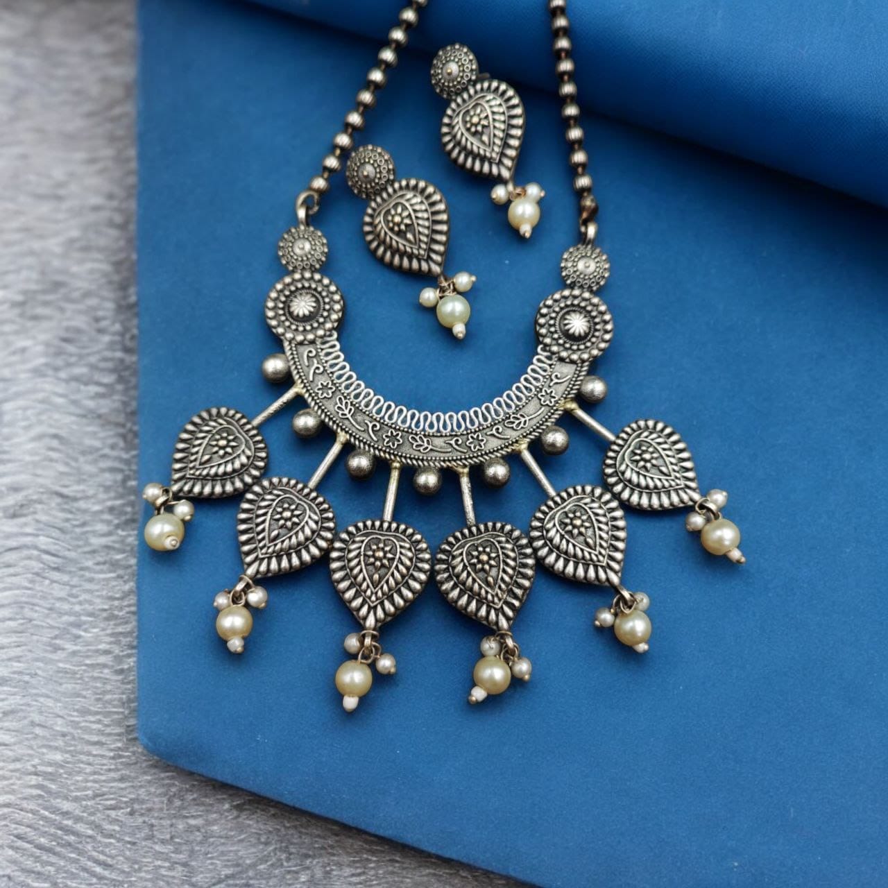 Vintage Look Silver Replica Necklace Set | Unique Traditional Indian Jewelry