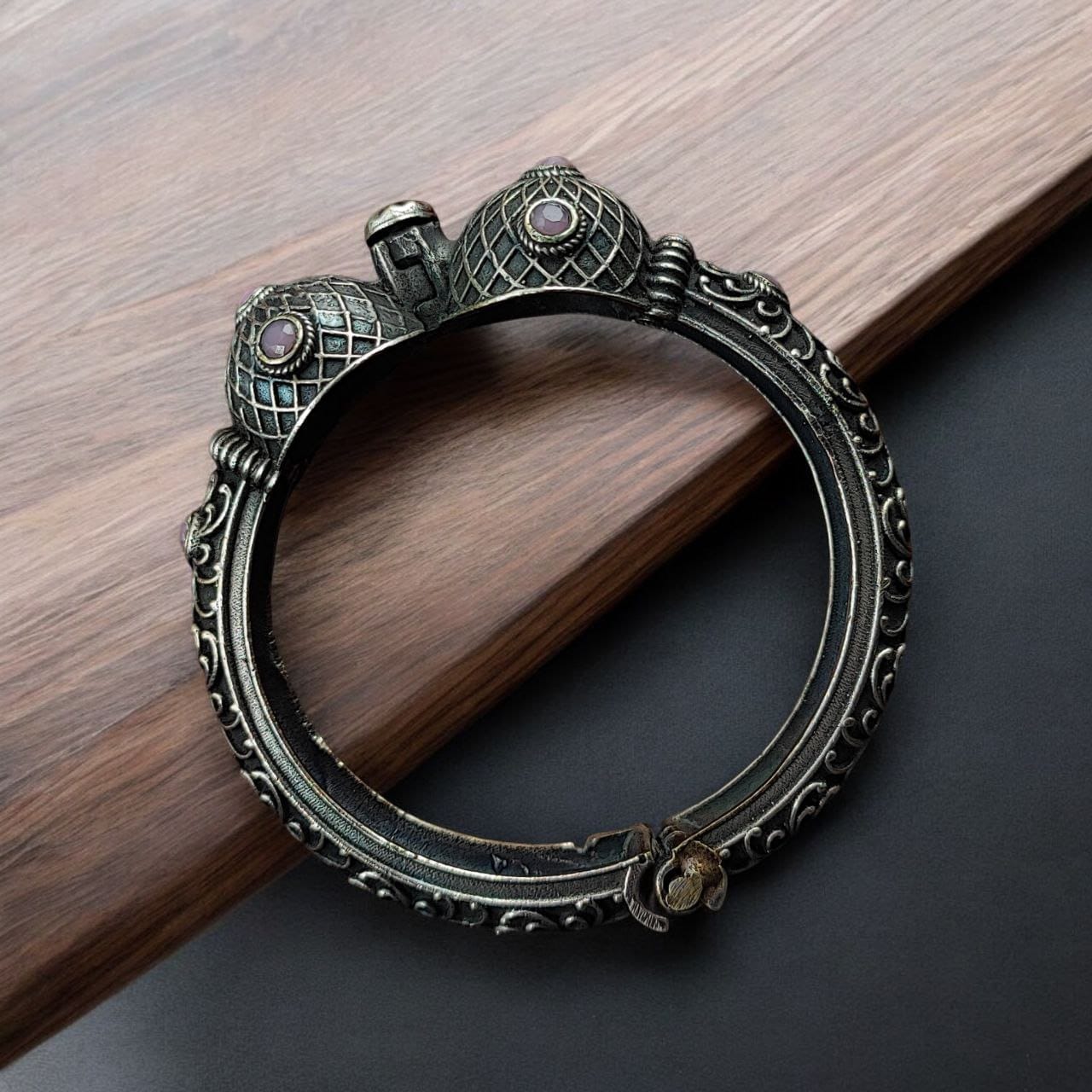Antique Silver Bracelet | Oxidized Kada with Stone Work | Best Openable Bangle