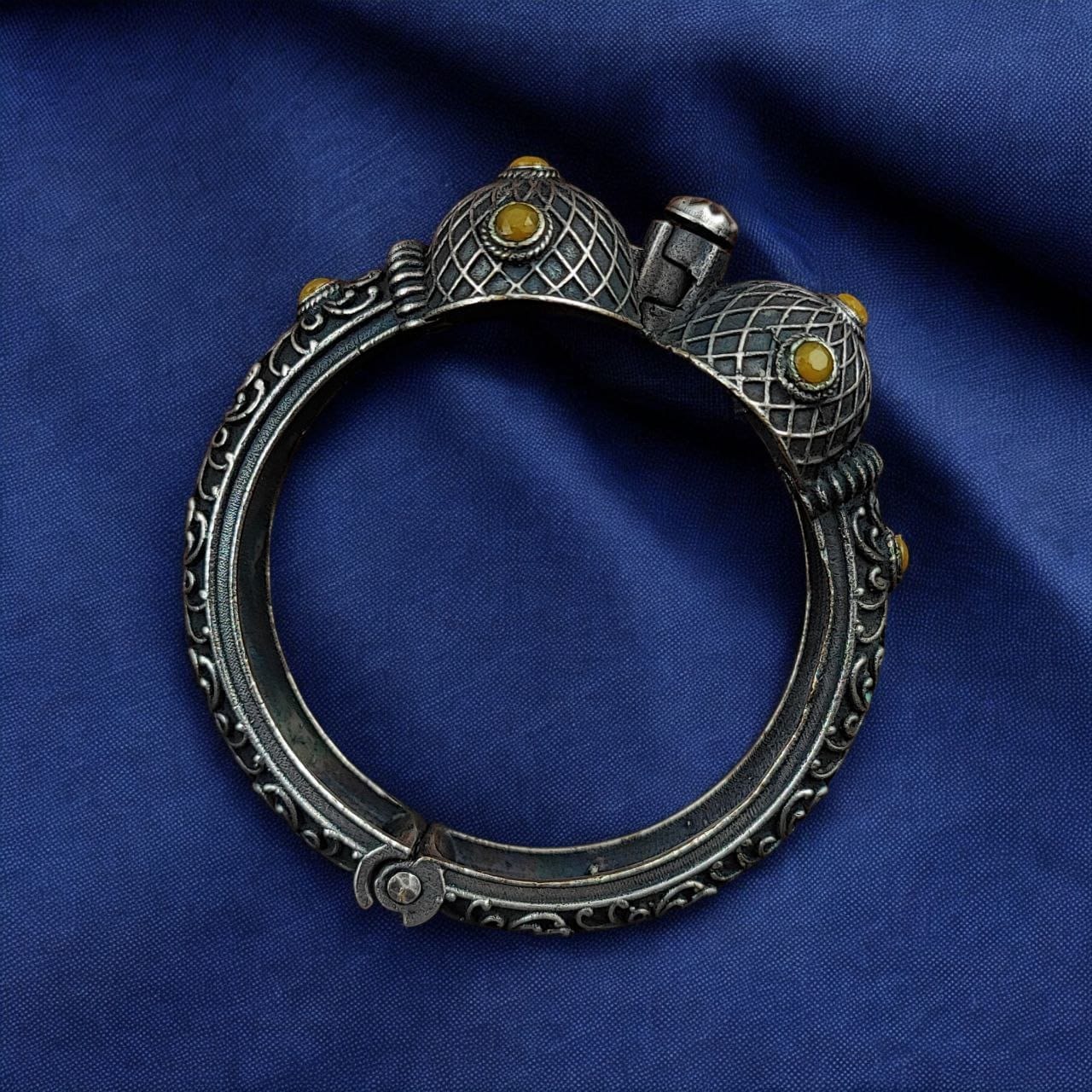 Antique Silver Bracelet | Oxidized Kada with Stone Work | Best Openable Bangle