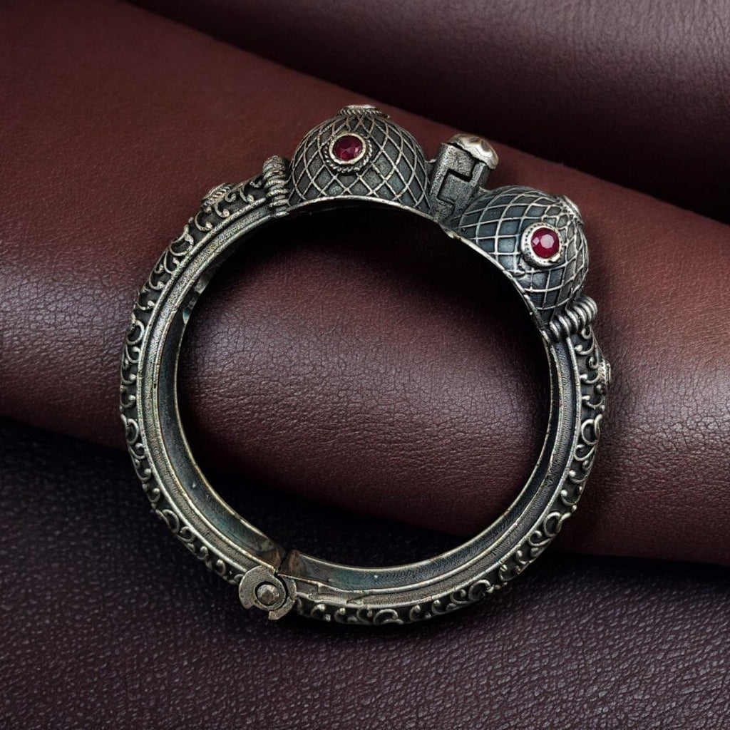Antique Silver Bracelet | Oxidized Kada with Stone Work | Best Openable Bangle