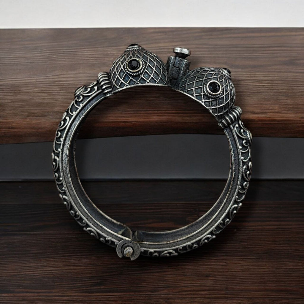 Antique Silver Bracelet | Oxidized Kada with Stone Work | Best Openable Bangle