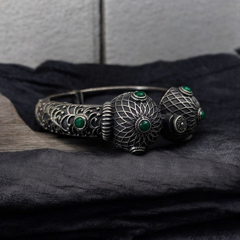 Antique Silver Bracelet | Oxidized Kada with Stone Work | Best Openable Bangle