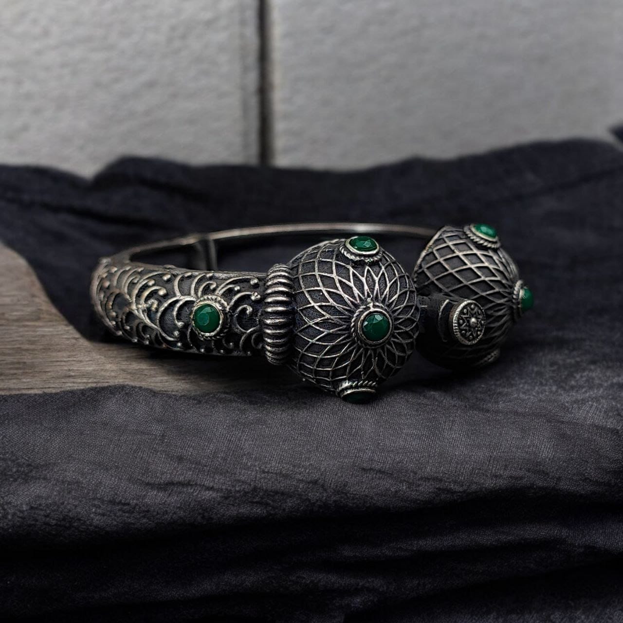 Antique Silver Bracelet | Oxidized Kada with Stone Work | Best Openable Bangle